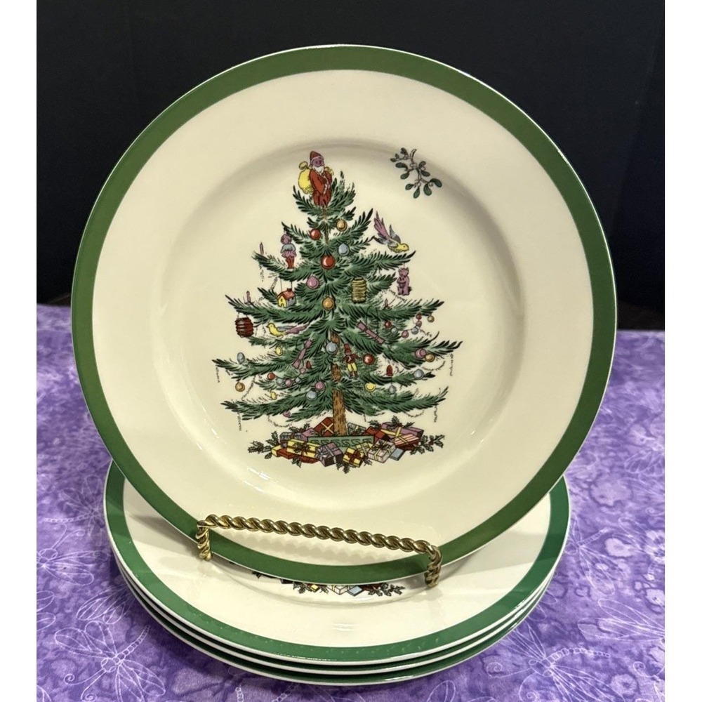 Spode Christmas Tree Salad Plates Plate 7.5 Inch Set of 4 S3324 Vintage